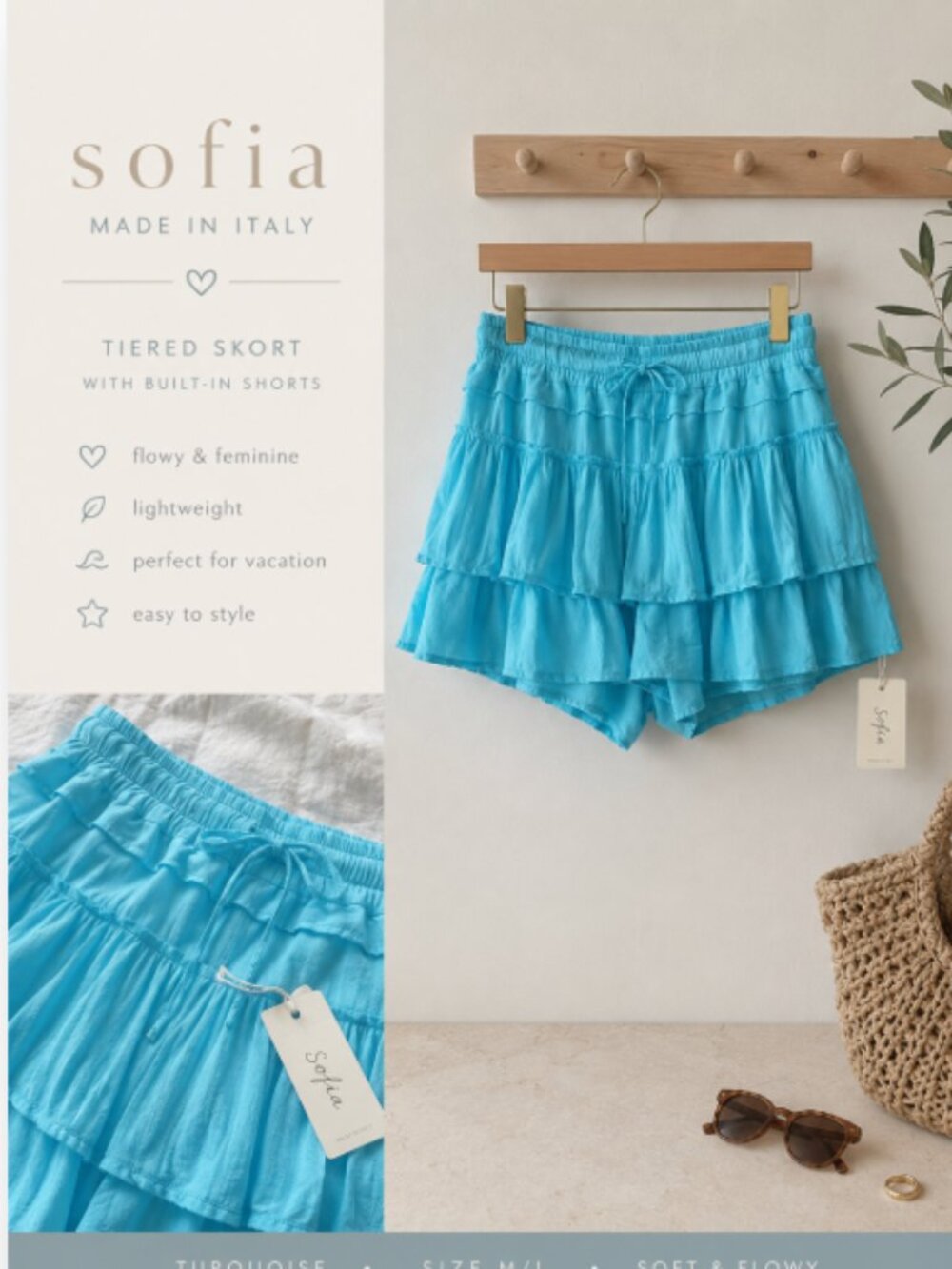 SOFIA TIERED SKORT SIZE M/L ITALY